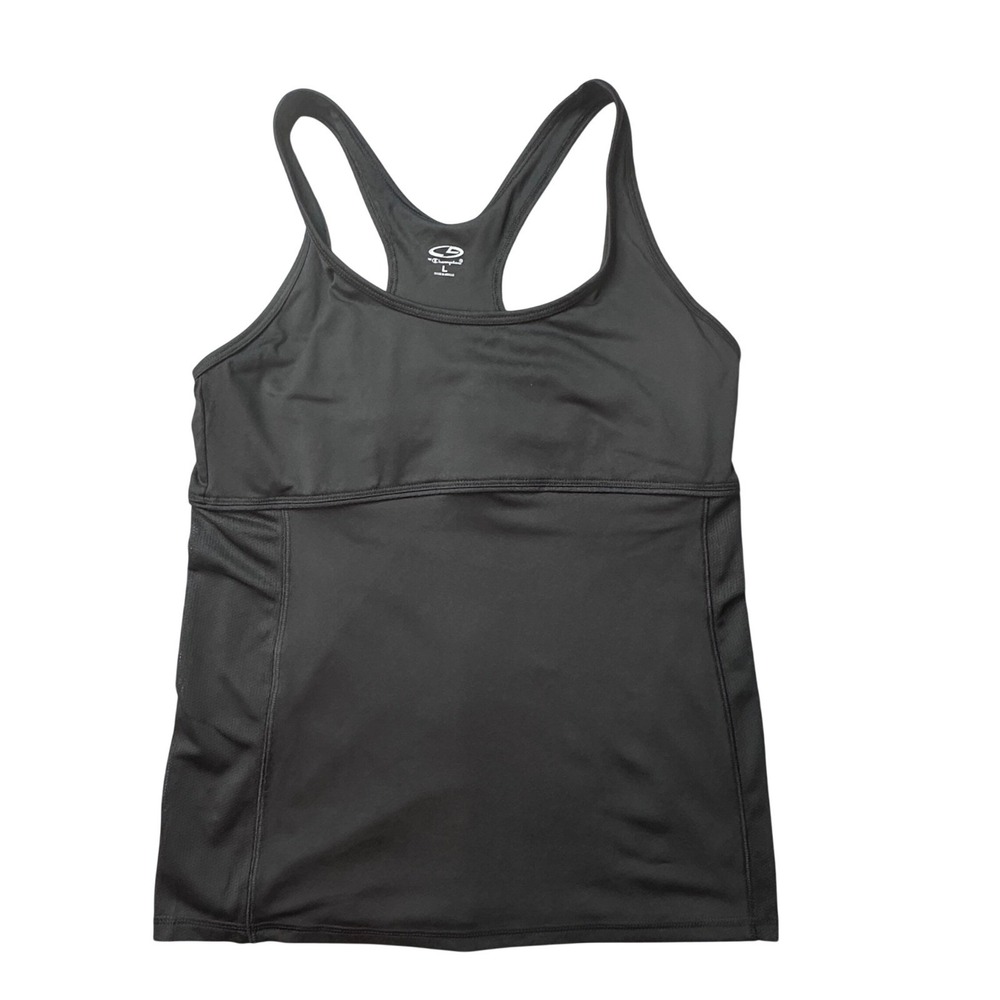 C9 by Champion Tank Top Women L‎ Black Racerback Built-in Bra Mesh Panels 59225